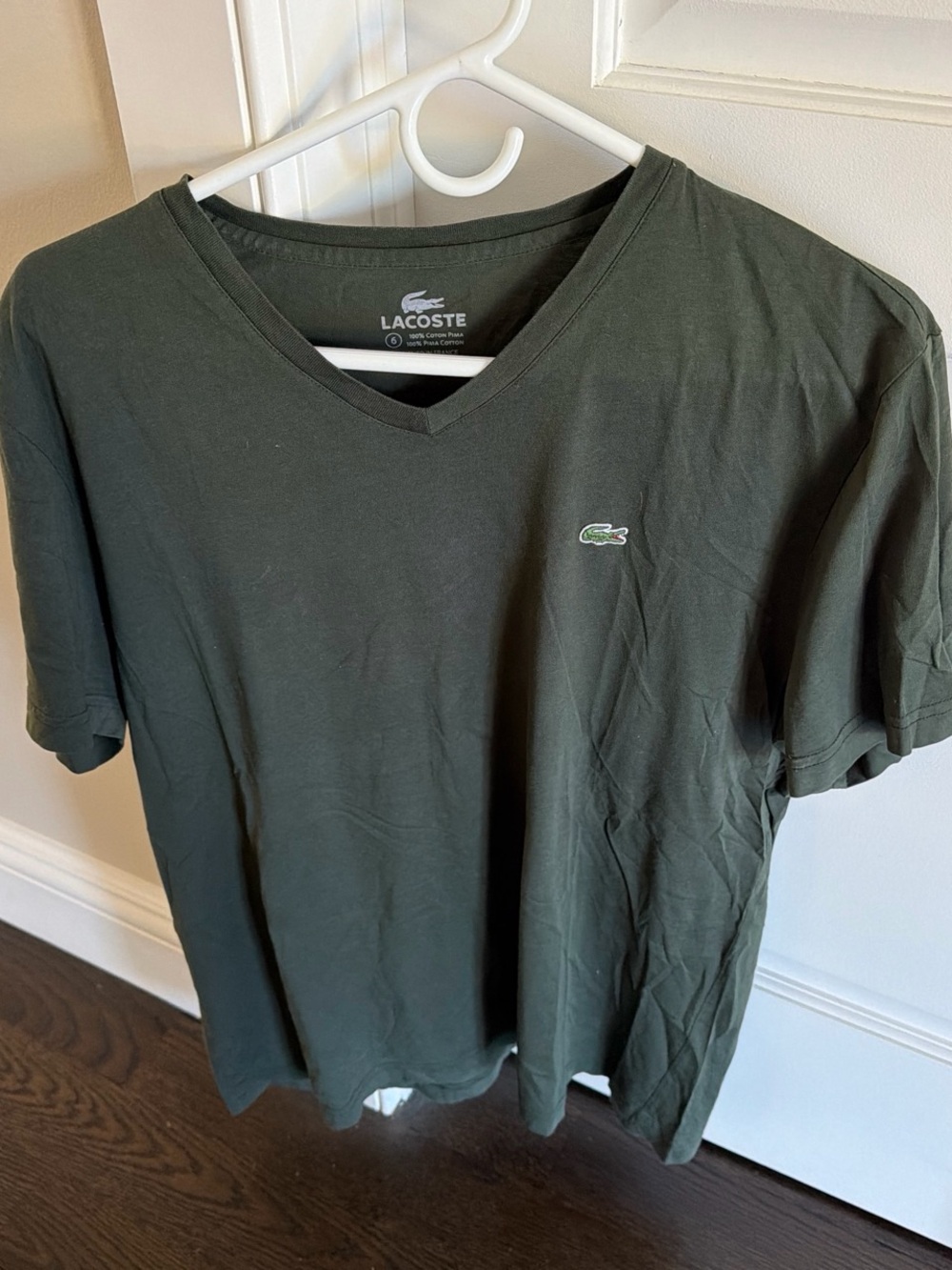 Lacoste Men's V-Neck Short Sleeve Tee in Olive Green